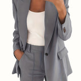 kkboxly  Solid Lapel Pocket Blazer, Elegant Long Sleeve Blazer For Spring & Fall, Women's Clothing