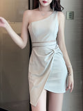 kkboxly kkboxly Solid One Shoulder Dress, Elegant Sleeveless Bodycon Dress For Spring & Summer, Women's Clothing