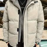 Plus Size Men's Hooded Puffer Jacket For Fall Winter, Patchwork Fake Two-piece Jacket, Thick Warm Tops For Males, Men's Clothing
