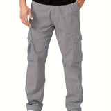 dunnmall  kkboxly  Trendy Solid Cargo Pants, Men's Multi Flap Pocket Trousers, Loose Casual Outdoor Pants, Men's Work Pants Outdoors Streetwear
