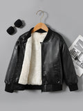 kkboxly  kkboxly  Boys Fleece Zipper Artificial Leather Jacket