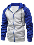kkboxly  Fall/Winter Men's Colorblock Raglan Sleeve Zip Up Drawstring Hoodie