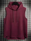 kkboxly  Mens Basic Slightly Stretch Hooded Sleeveless Drawstring Vest, Male Clothes For Summer