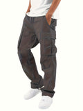 kkboxly  Trendy Solid Cotton Blend Cargo Pants, Men's Multi Flap Pocket Trousers, Loose Casual Outdoor Pants, Men's Work Pants Outdoors Streetwear Hip Hop Style