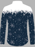 kkboxly  Snowflake Print Men's Stylish Color Block Long Sleeve Lapel Shirt For Spring Fall Outdoor