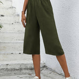 kkboxly  Minimalist Solid Wide Leg Capris, Casual Versatile High Waist Pants For Spring & Summer, Women's Clothing