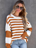 kkboxly  Striped Drop Shoulder Pullover, Crew Neck Long Sleeve Sweatshirt For Fall & Winter, Women's Clothing
