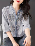 kkboxlyStand Collar Button Front Blouse, Elegant 3/4 Sleeve Blouse, Women's Clothing