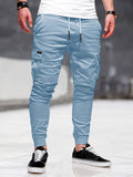 Trendy Solid Drawstring Cargo Pants, Men's Multi Flap Pocket Trousers, Loose Casual Outdoor Pants, Men's Work Pants Outdoors Streetwear Hip Hop Style