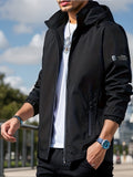kkboxly  Men's Windbreaker Detachable Hooded Jacket, Zipper Pockets Jackets By Activity For Outdoor Activities