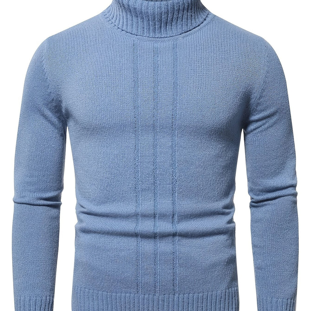 kkboxly  Plus Size Men's Casual Solid Textured Knit Sweater Slim Fit Turtleneck Long Sleeve Pullover For Spring/autumn/winter, Men's Clothing