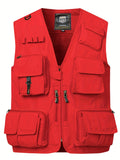 kkboxly  Zipper Pockets Cargo Vest, Men's Casual Street Style Zip Up Vest For Spring Summer Outdoor Fishing Photography