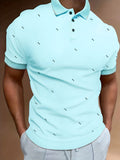 kkboxly  Dot Pattern Stripe Collar Casual Slightly Stretch Button Up Short Sleeve Polo Shirt, Men's POLO For Summer