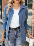 kkboxly  Plus Size Casual Coat, Women's Plus Solid Corduroy Button Up Long Sleeve Lapel Collar Overcoat With Pockets