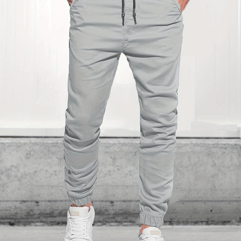 Classic Design Joggers, Men's Casual Waist Drawstring Tapered Pants For All Seasons Fitness Cycling