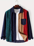 kkboxly  Fashionable And Simple Men's Long Sleeve Multicolor Patchwork Casual Lapel Simple Jacket, Trendy And Versatile, Suitable For Dates