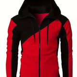 2025 kkboxly  Men's Fleece Sports Zipper Hooded Long Sleeves Drawstrings Color Block Sweatshirt With Pockets