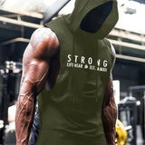 kkboxly  Simple Letter Print Men's Sleeveless Breathable Lightweight Hooded Tank Top For Summer Sports