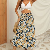 kkboxly  Tribal Print High Waist Skirts, Vacation Comfy Maxi Skirts, Women's Clothing
