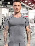 kkboxly  3pcs Men's Solid Compression T-shirt, Active Slightly Stretch Breathable Moisture Wicking Top For Outdoor