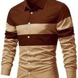 kkboxly  Color Block Print Men's Casual Button Up Long Sleeve Shirt, Men's Clothes For Spring Summer Autumn, Tops For Men