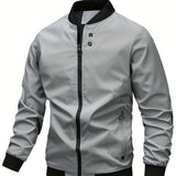 kkboxly  Fashionable Men's Trendy Zipper Versatile Stand Collar Windproof Jacket, Versatile And Comfortable, Suitable For Dates