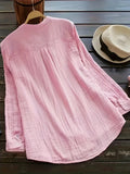 kkboxly   Solid Button Front Blouse, Casual V Neck Long Sleeve Blouse, Women's Clothing