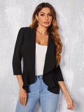 Waterfall Collar Blazer, Elegant Open Front 3/4 Sleeve Outerwear, Women's Clothing