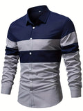 kkboxly  Color Block Print Men's Casual Button Up Long Sleeve Shirt, Men's Clothes For Spring Summer Autumn, Tops For Men