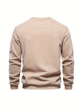 Solid Cotton Blend  Trendy Sweatshirt, Men's Casual Classic Design Crew Neck Pullover Sweatshirt For Men Fall Winter