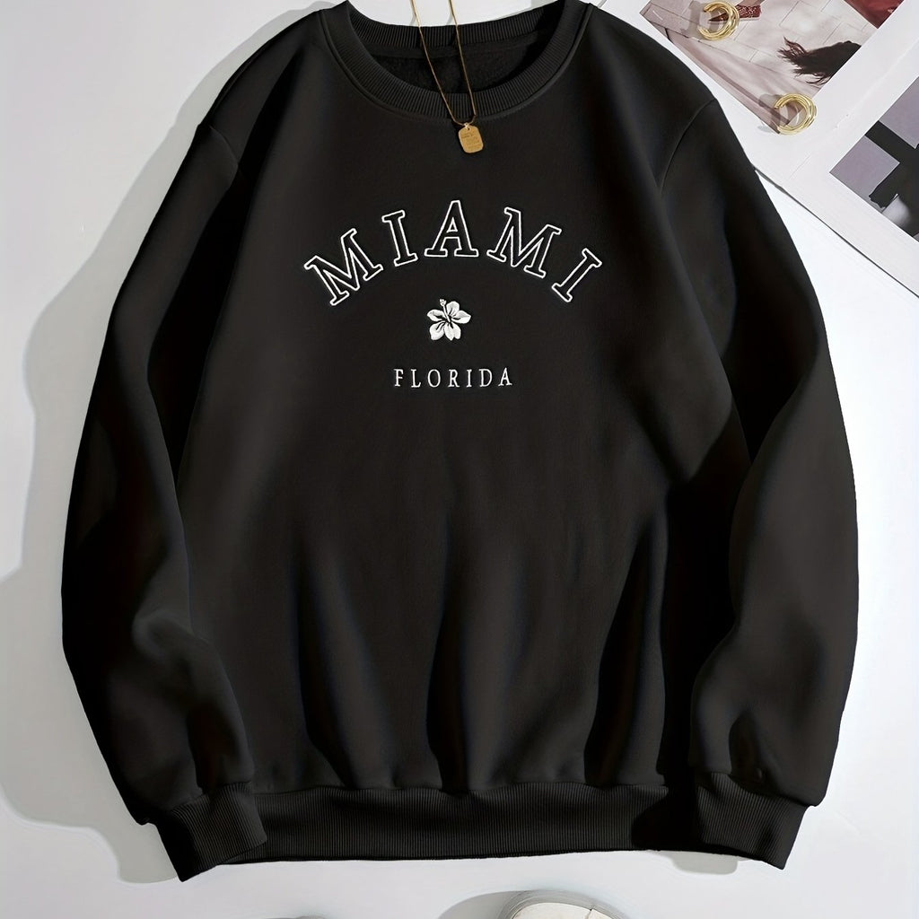 kkboxly  Letter And Floral Graphic Casual Sports Sweatshirt, Long Sleeved Pullovers Round Neck Sweatshirt, Women's Tops