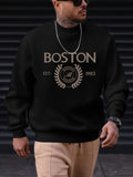 kkboxly  Men's Pullover Round Neck Long Sleeve Sweatshirt Letter "Boston" Pattern Casual Top For Autumn Winter Men's Clothing