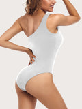 kkboxly  One Shoulder One Piece Bodysuit, Sexy Sleeveless Stretchy Bodysuit, Women's Clothing