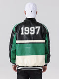 kkboxly kkboxly Men's Stylish Color Matching Embroidery Pattern Jacket With Pockets, Casual Breathable Button Up Baseball Collar Long Sleeve Jacket For Spring Fall