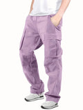 Trendy Solid Cotton Cargo Pants, Men's Multi Flap Pocket Trousers, Loose Casual Outdoor Pants, Men's Work Pants Outdoors streetwear hip hop style