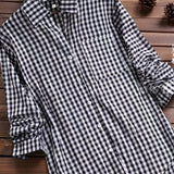 kkboxly  Plus Size Casual Blouse, Women's Plus Gingham Print Turn Down Collar Long Sleeve Shirt