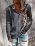 kkboxly  Zip Up Drawstring Hoodies, Casual Soldi Long Sleeve Sweatshirt, Women's Clothing