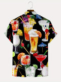 kkboxly  Trendy Drinks Print Men's Casual Short Sleeve Hawaiian Shirt, Men's Shirt For Summer Vacation Resort, Tops For Men