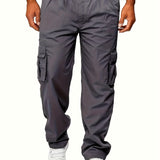 kkboxly  Men's Multi Pocket Loose Fit Straight Leg Casual Trousers