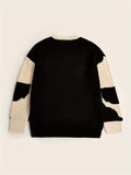 kkboxly  All Match Knitted Color Block Wave Pattern Cable Sweater, Men's Casual Warm Slightly Stretch Crew Neck Pullover Sweater For Men Fall Winter