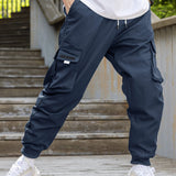 kkboxly  Men's Drawstring Cargo Pants With Flap Pockets, Loose Casual Comfy Jogger Pants