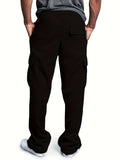 kkboxly  Plus Fleece Warm Men's Solid Loose Drawstring Cargo Pants With Multi-pocket For Winter Outdoor, All-match Pants