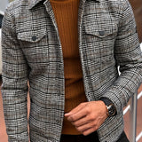 kkboxly  Men's Retro Plaid Jacket, Elegant Flap Pocket Jacket