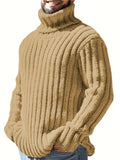 kkboxly  Fashionable Men's Solid Turtleneck Knit Sweater Plus Size Male's Pullover Sweater For Autumn And Winter, Leisurewear For Big And Tall Guys