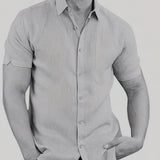 kkboxly  Men's Shirt Top, Linen & Cotton Blend, Turn-Down Collar Button Up Short Sleeves Lapel Closure Regular Fit Male Casual Shirt For Daily