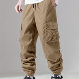 kkboxly  Casual Loose Fit Multi-pocket Drawstring Cargo Pants, Men's Joggers For Spring And Fall Outdoor