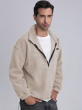 kkboxly  Polar Fleece Trendy Sweatshirt, Men's Casual Solid V Neck Pullover Sweatshirt For Men Fall Winter