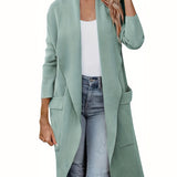 kkboxly  Solid Pocket Open Front Cardigan, Casual Long Sleeve Lapel Cardigan, Women's Clothing