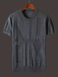 kkboxly  Ice Silk Letter Print Men's Plus Size Short-sleeve T-shirt For Summer Sports, Knitted Leisurewear For Big And Tall Guys