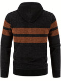 kkboxly  Block Color Warm Fleece Hooded Jacket, Men's Casual Slightly Stretch Zip Up Jacket Coat For Fall Winter